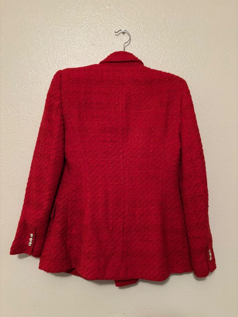 NWT Zara Red Textured Double-Breasted Blazer Jacket Gold Buttons Size Small - Picture 2 of 4